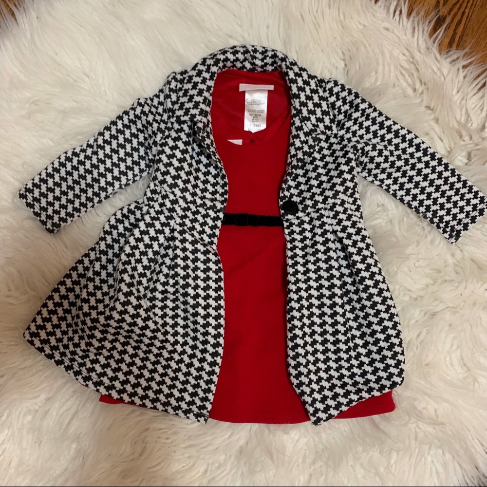 2 piece set - Bonnie Baby red dress and houndstooth coat